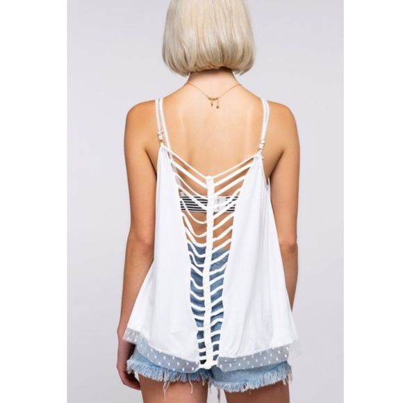 Knit Plunging V-Neck Braided Laser Cut Top - Picture 4 of 4